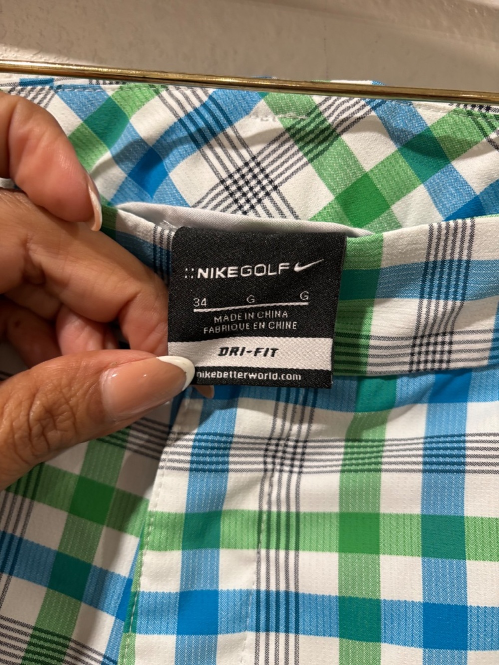Nike Dri-Fit Chino Golf Performance Shorts Green Blue Plaid Men’s size 34 - Picture 5 of 7